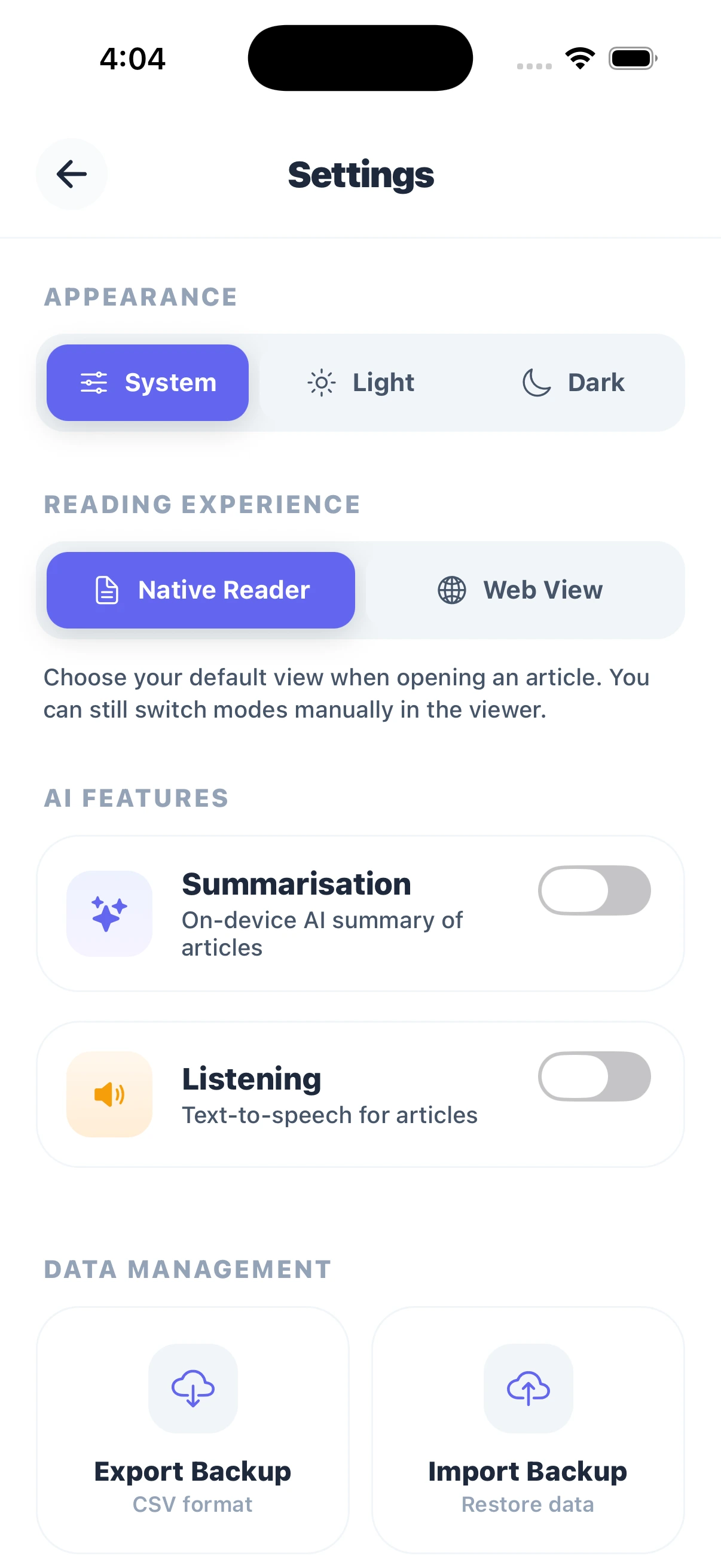 Reader Preferences